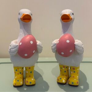 Absolutely adorable Duck Figurines with Pink Eggs & Yellow Boots- Set of 2- NWT
